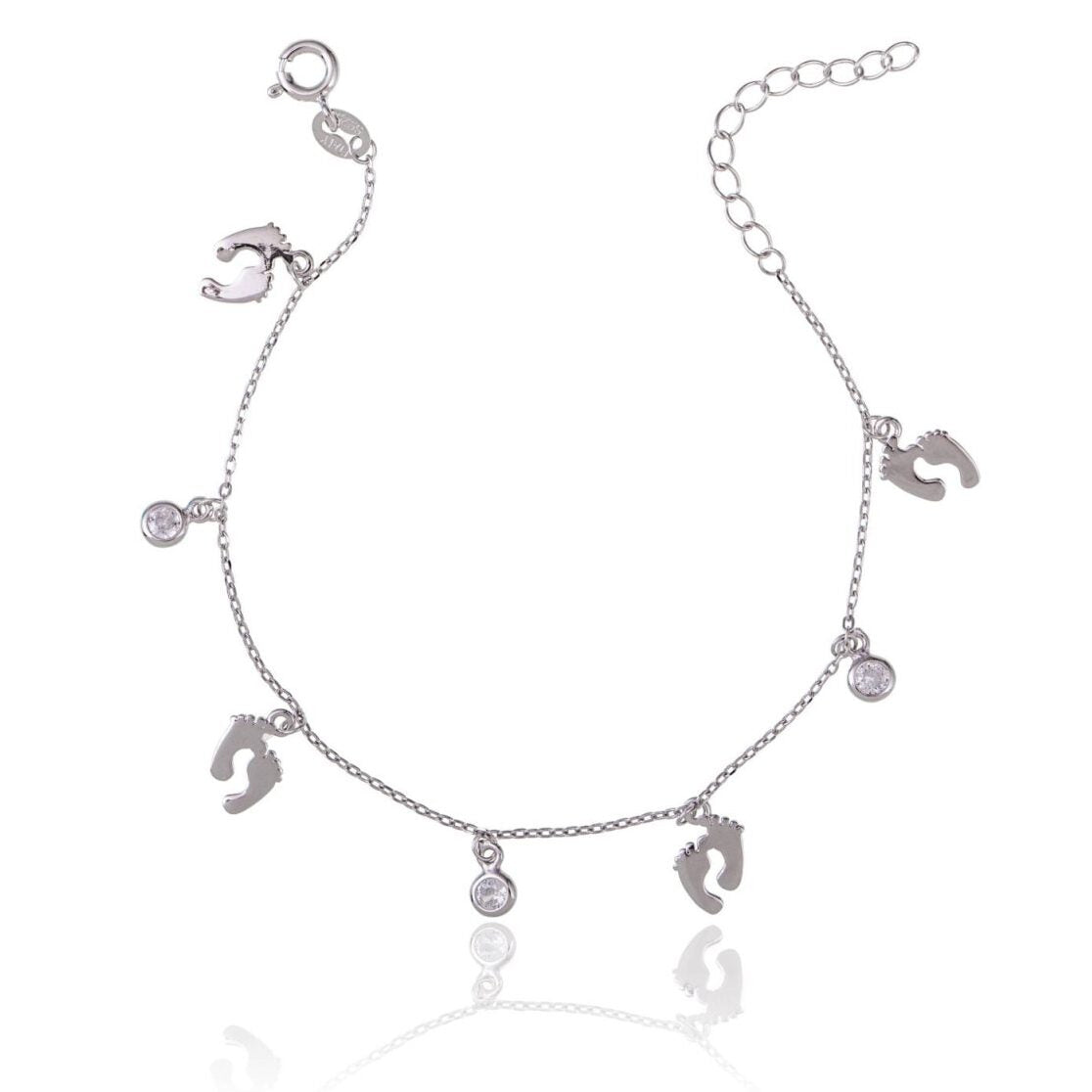 Pulsera de Plata Rodinada Patitas y Punto de Luz