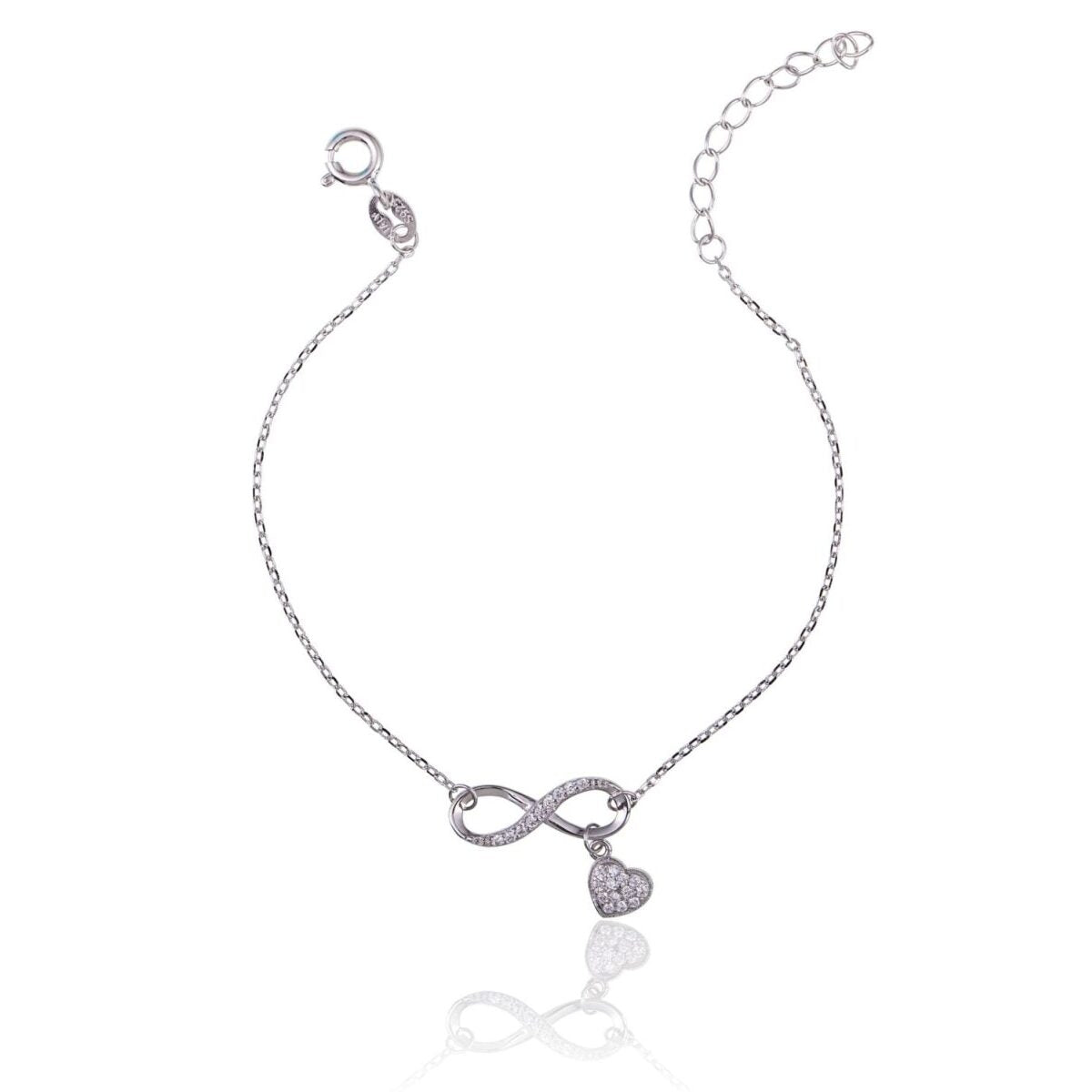 Pulsera de Plata Infinito y Corazón con Circonitas