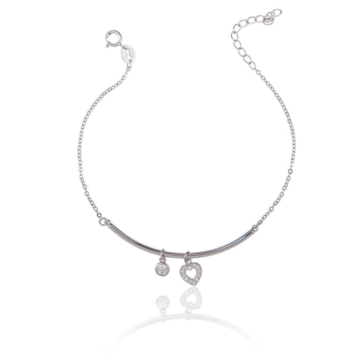 Pulsera de Plata Barra con Corazón Brillante