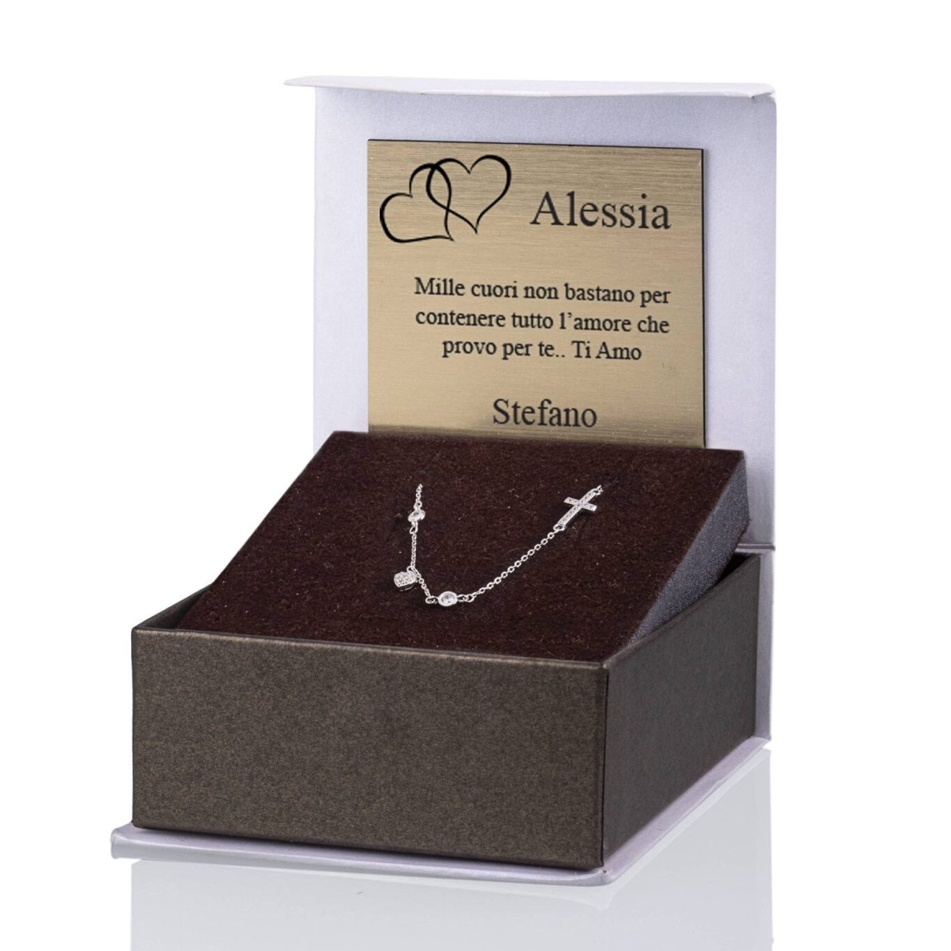 Pulsera de Plata Corazón y Cruz con Circonitas