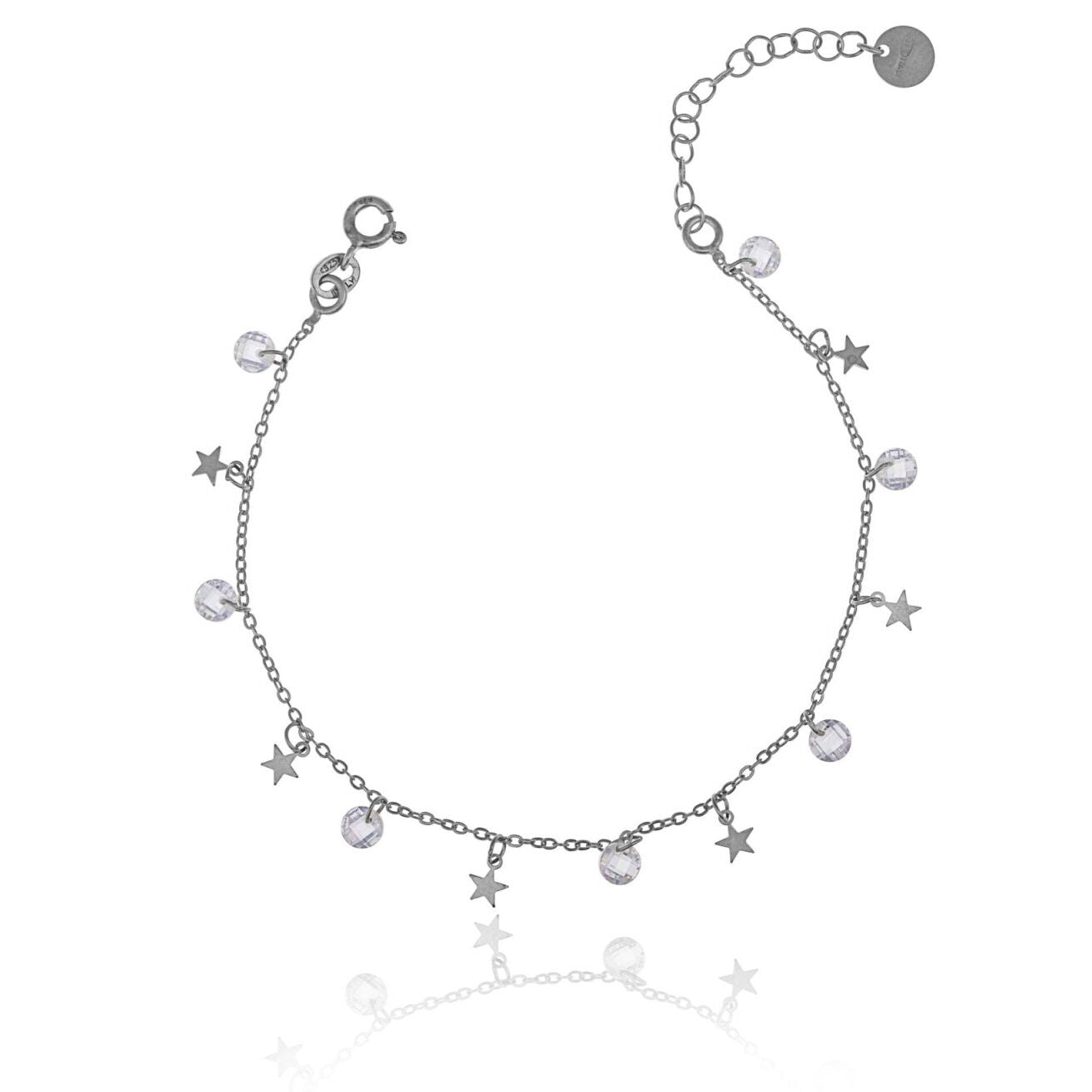 Pulsera de Plata Rodinada Estrellas y Piedras Blancas