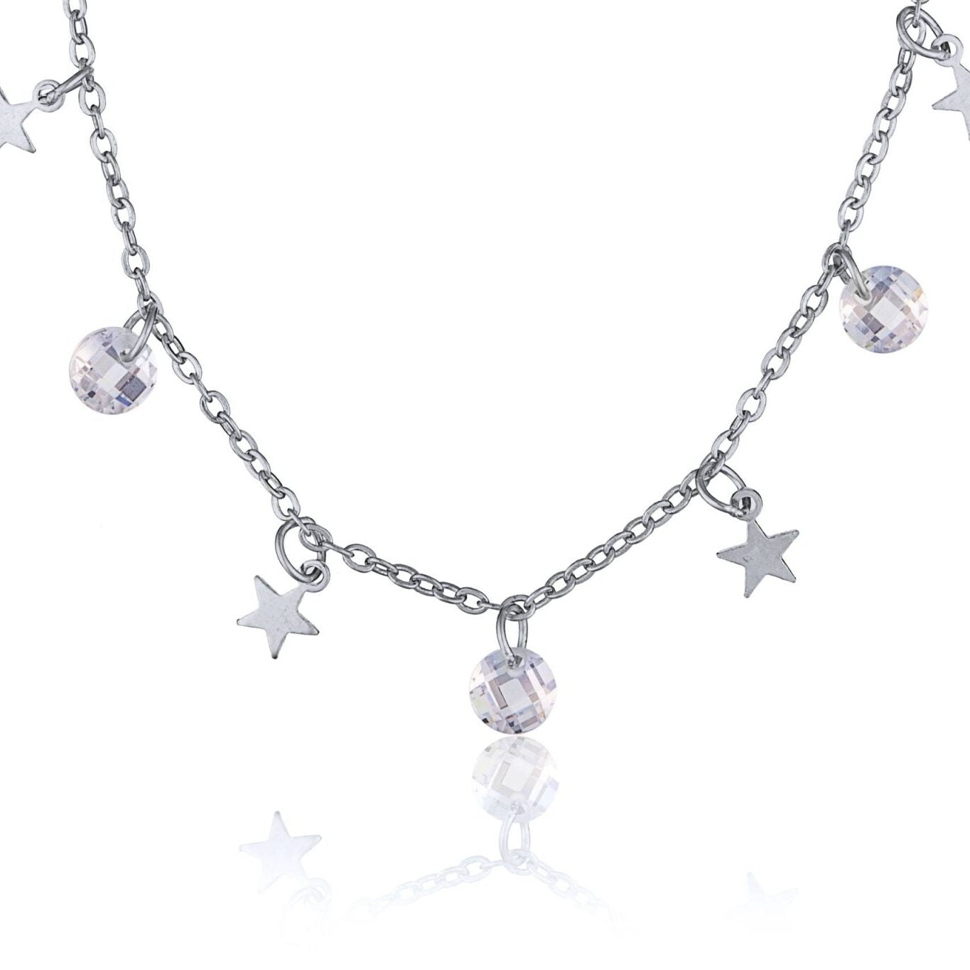 Pulsera de Plata Rodinada Estrellas y Piedras Blancas