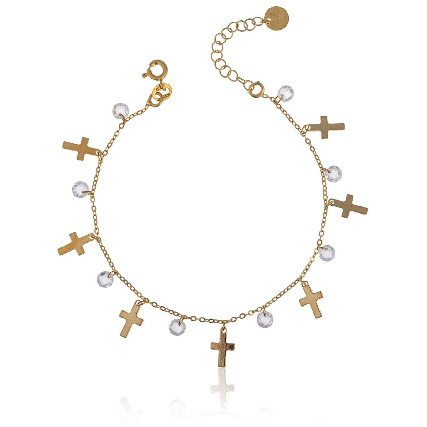 Pulsera de Plata Dorada Cruces y Circonitas