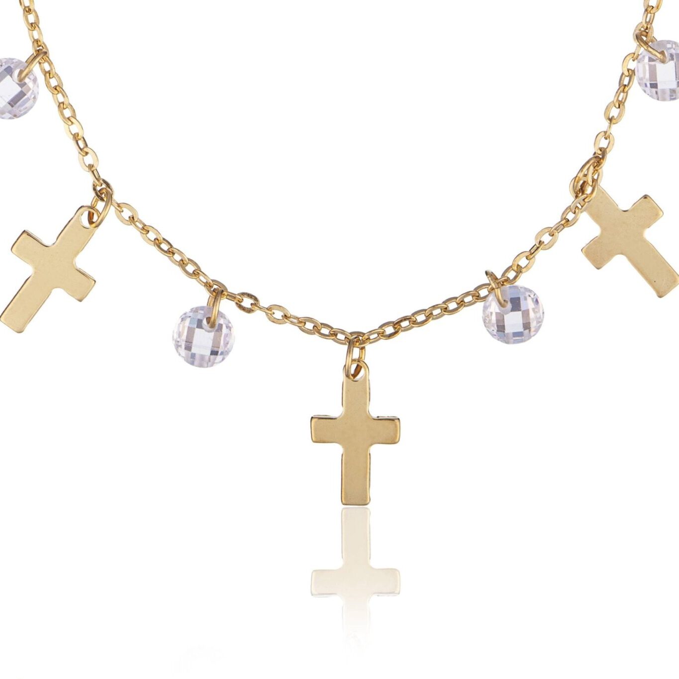 Pulsera de Plata Dorada Cruces y Circonitas