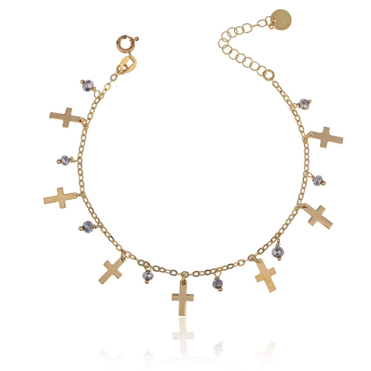 Bracciale in Argento Croce e Palline Grigie