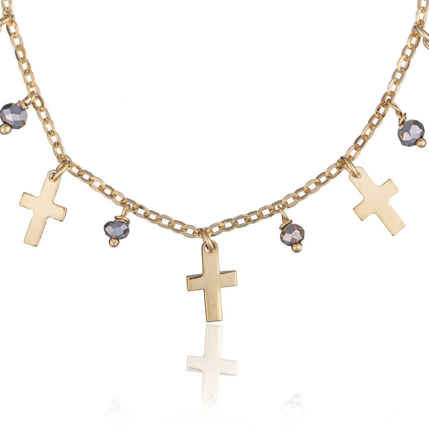 Bracciale in Argento Croce e Palline Grigie