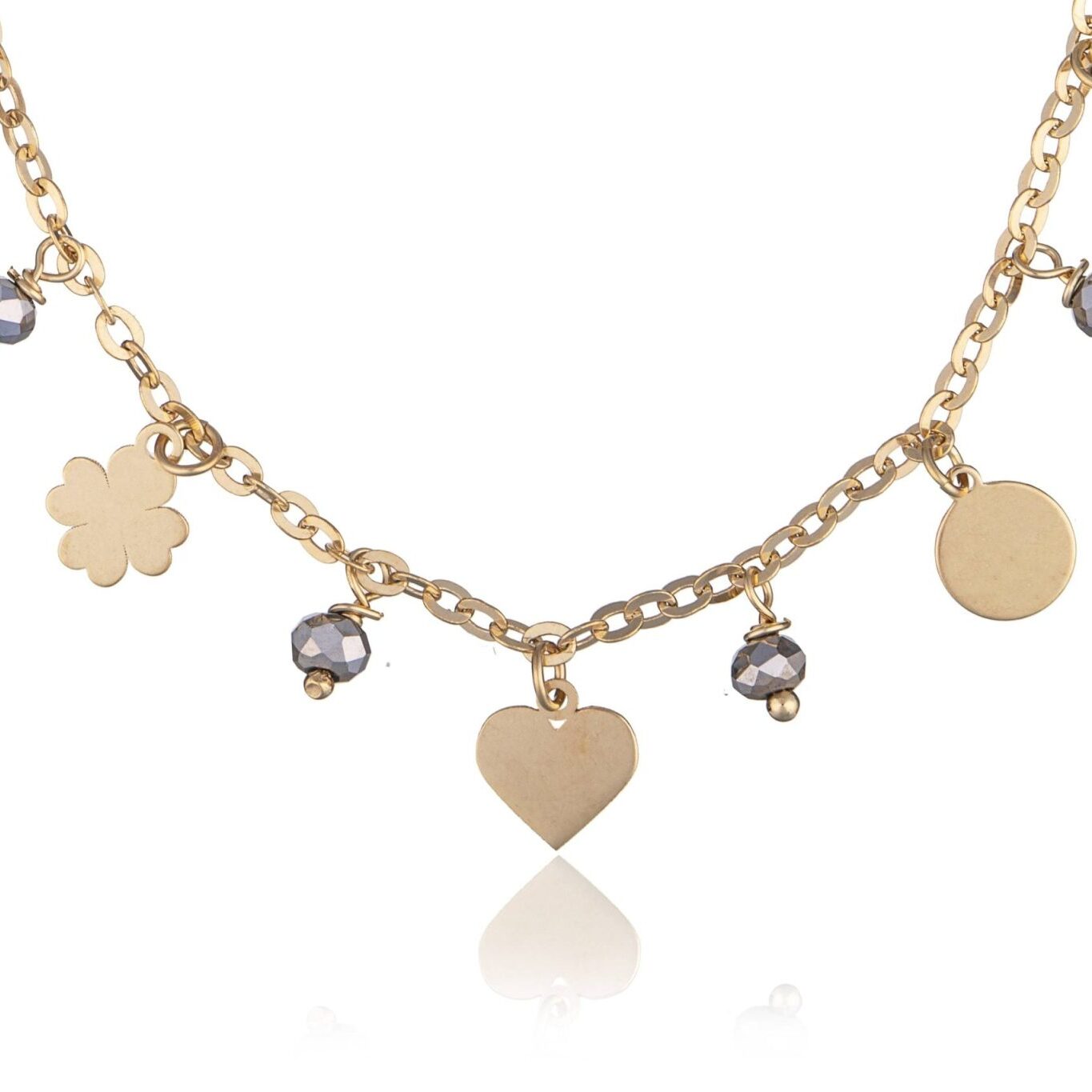 Bracciale in Argento Cuore Quadrifoglio Medaglietta Zirconi