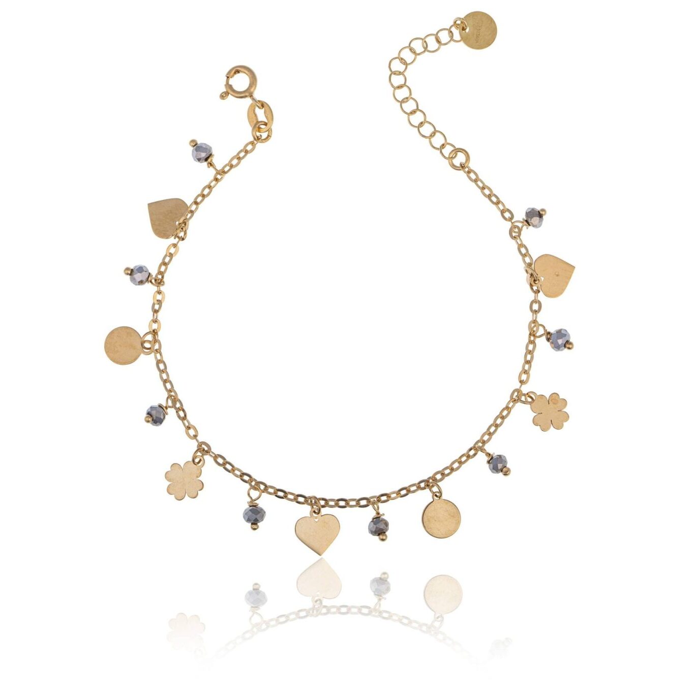 Bracciale in Argento Cuore Quadrifoglio Medaglietta Zirconi