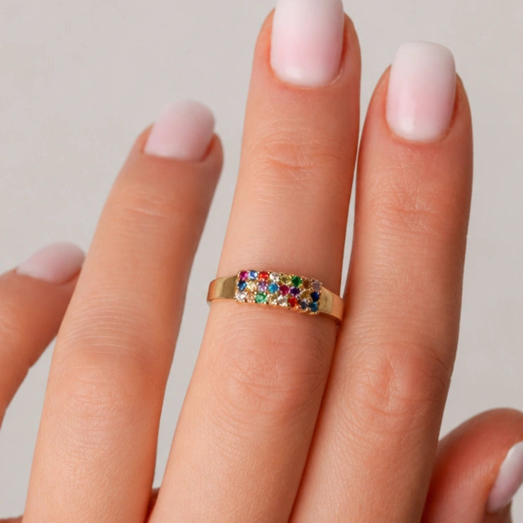 Shine-Multicolor-Ring aus Gold mit Zirkonia