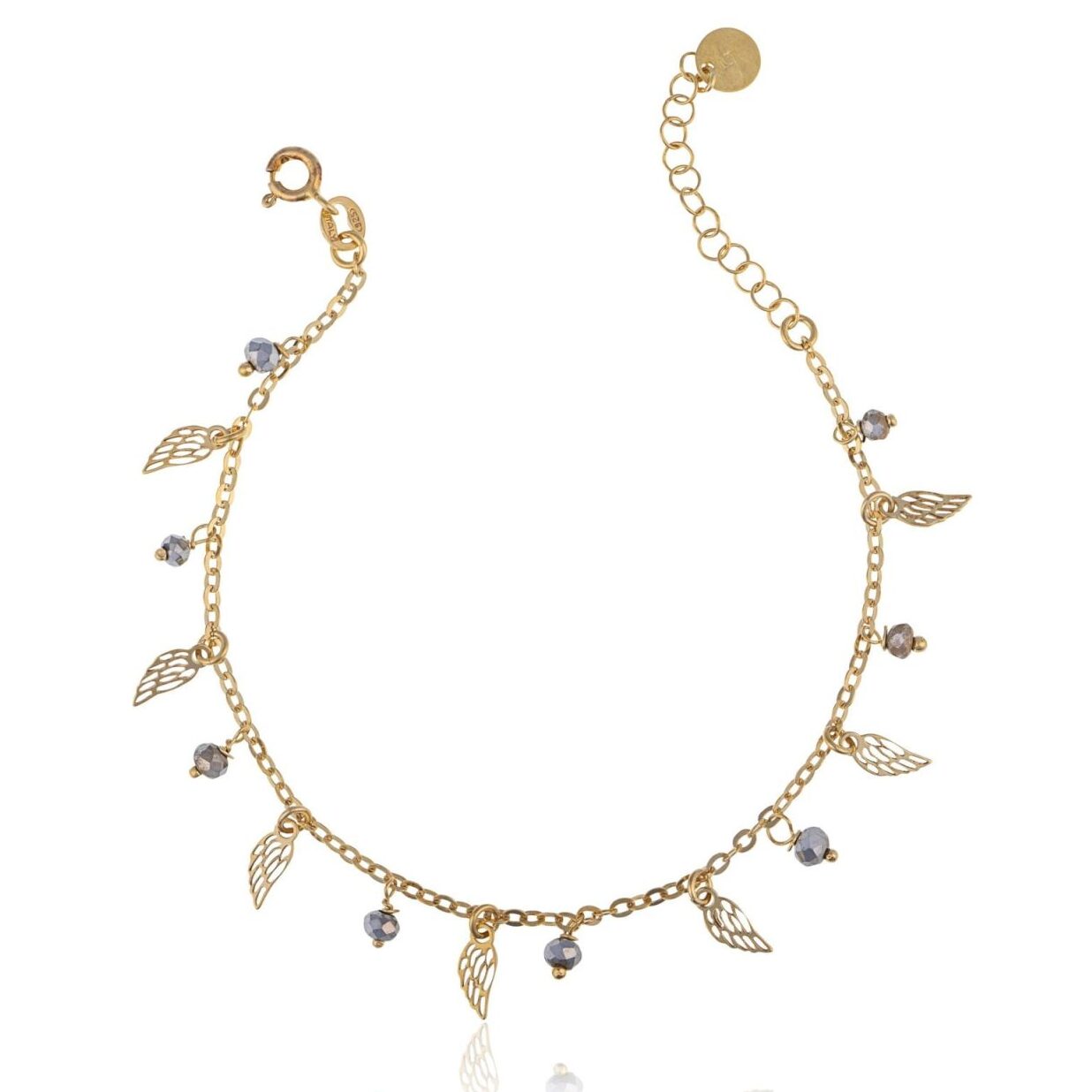 Pulsera en Plata Alas y Bolitas Grises