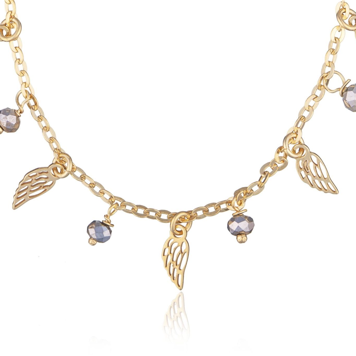 Pulsera en Plata Alas y Bolitas Grises