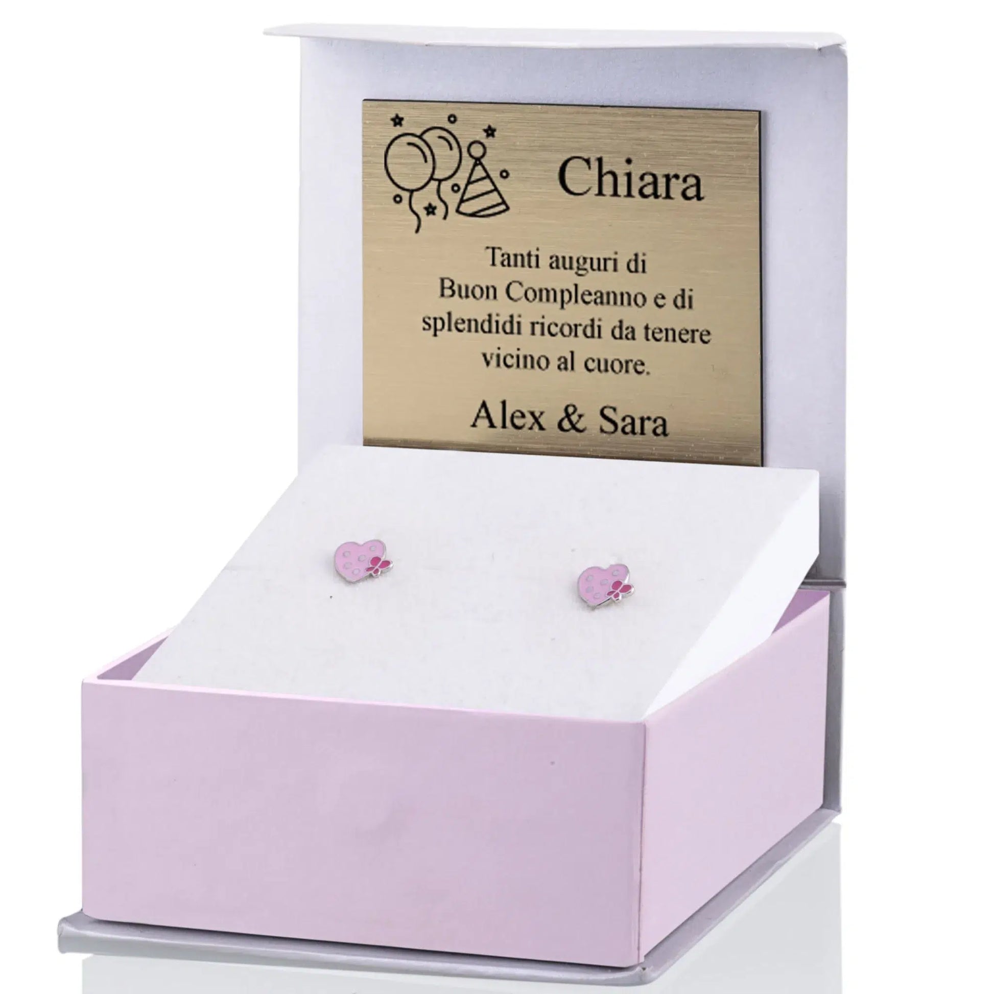 Boucles d'Oreilles Cloche en Argent avec Cœurs et Papillons
