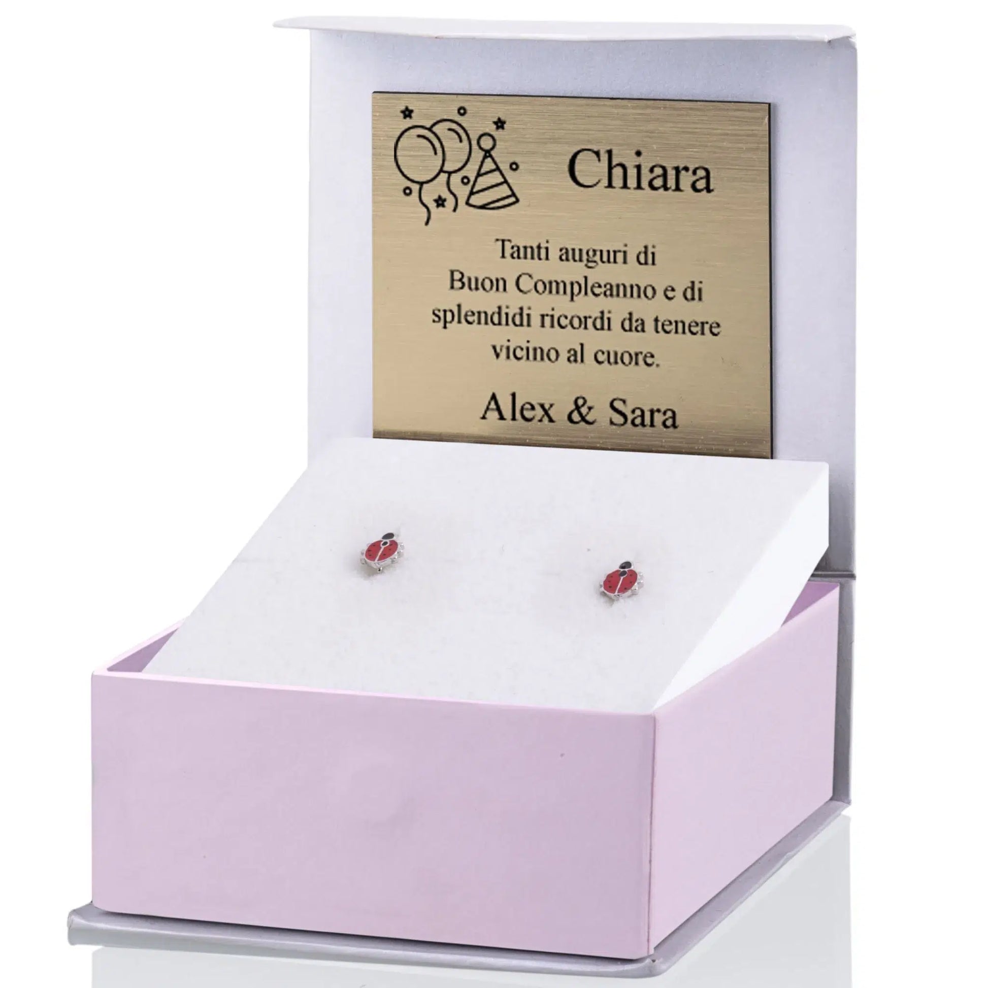 Boucles d'oreilles cloche en argent avec coccinelle