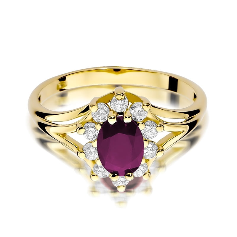 Anello Rubié in Oro con Rubino e 10 Diamanti