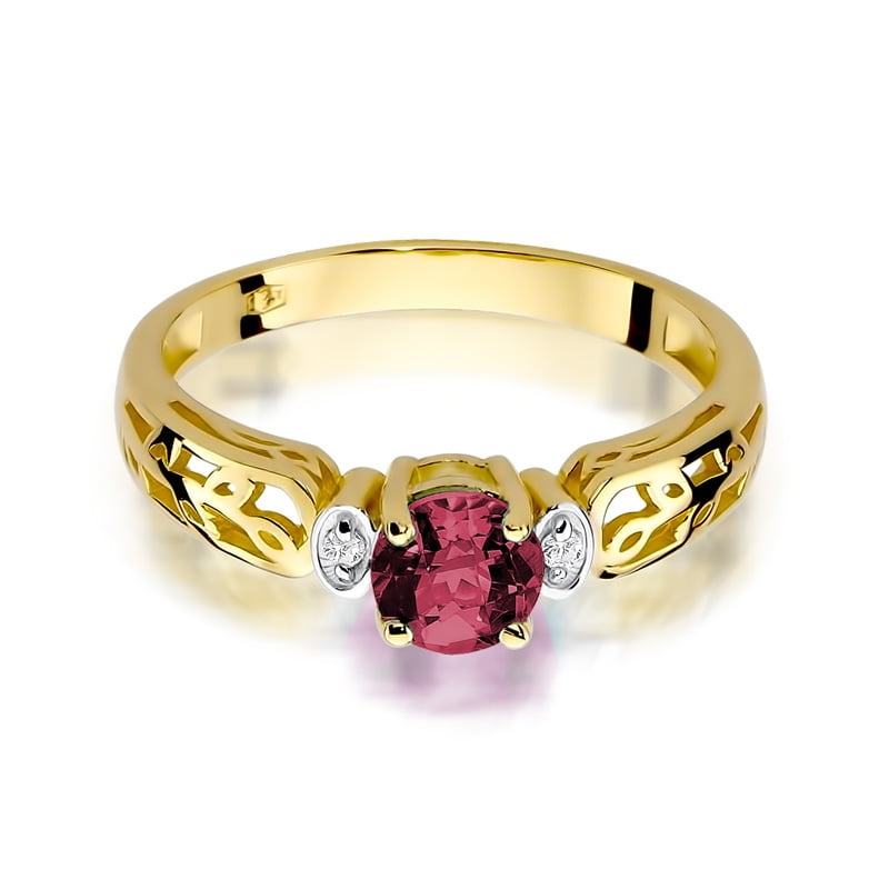 Anello Saria in Oro con Rubino e 2 Diamanti