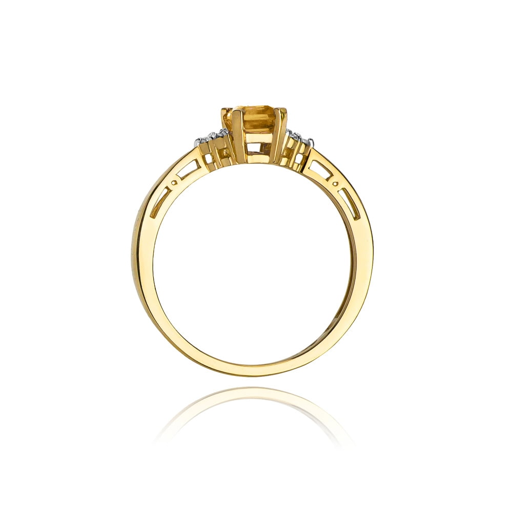 Anello Miele in Oro con Quarzo Citrino e 6 Diamanti