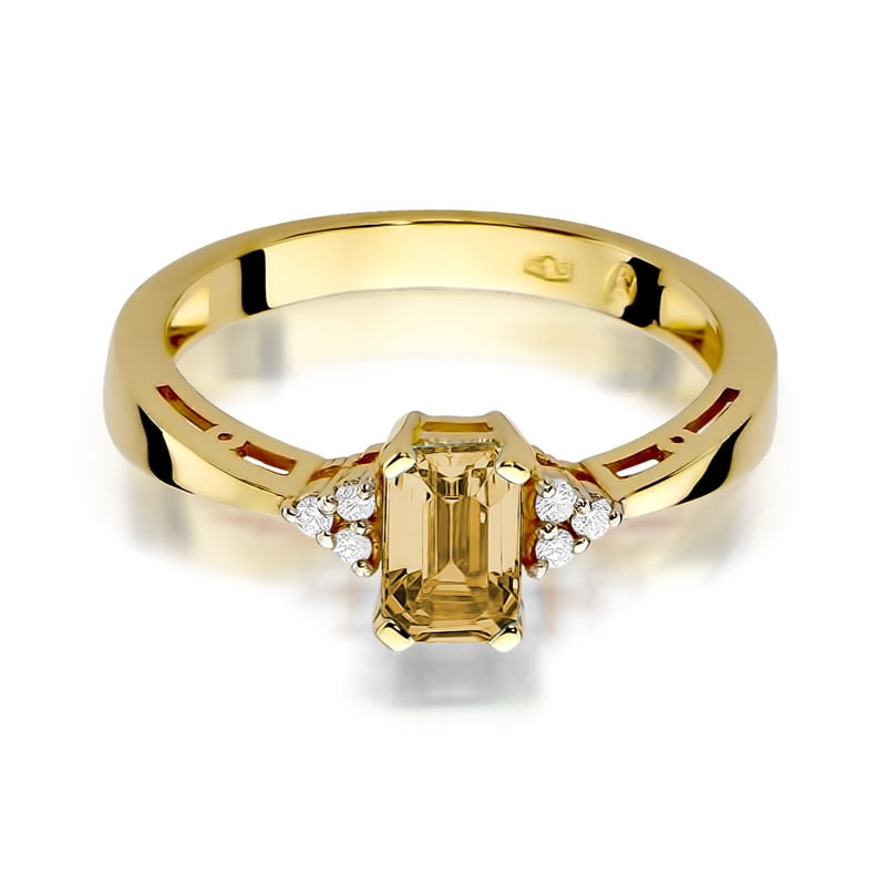 Anello Miele in Oro con Quarzo Citrino e 6 Diamanti