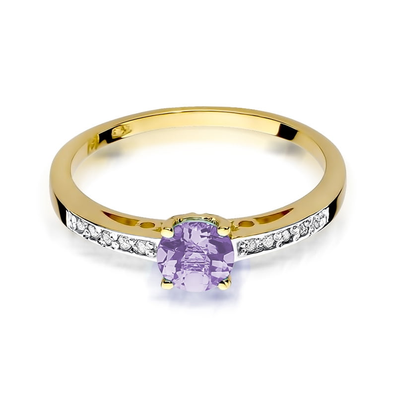 Indira Ring in Gold with Amethyst and 10 Diamonds