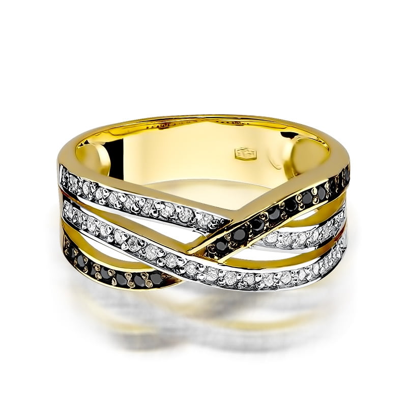 Dual Ring in Gold with 17 Black Diamonds and 34 White Diamonds