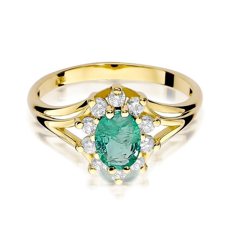 Altea Ring in Gold with Emerald and 10 Diamonds