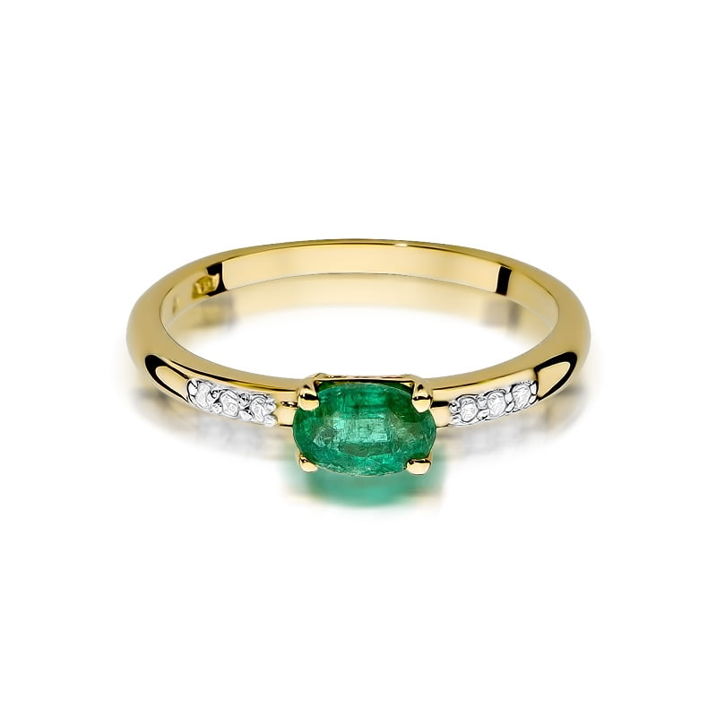 Ring Elvira aus Gold mit Smaragd und 6 Diamanten