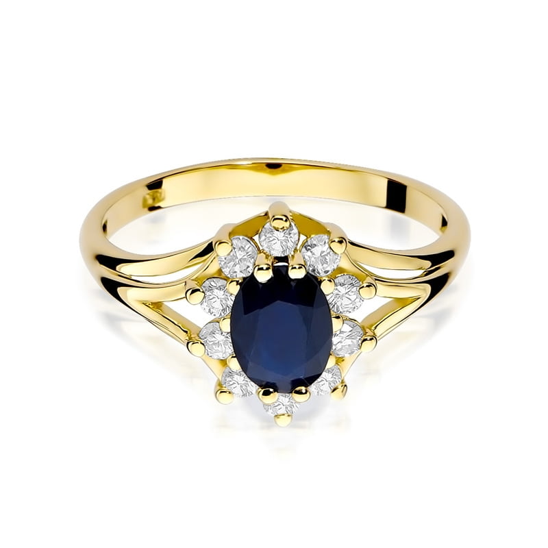 Anillo Nerisa en Oro con Zafiro y 10 Diamantes