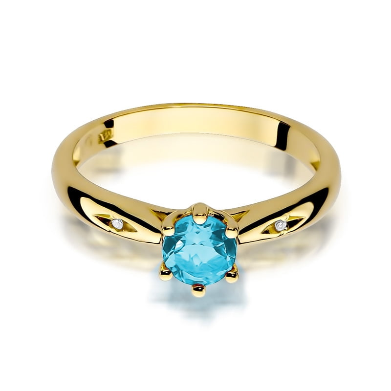 Anillo Elvya en Oro con Topacio y 2 Diamantes