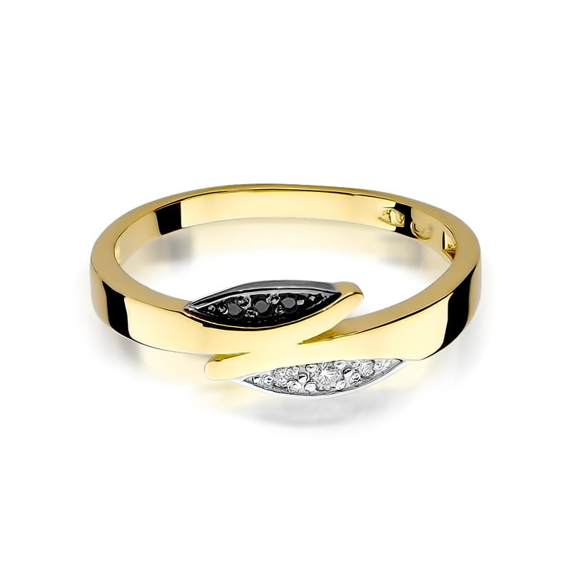 Foil Ring in Gold with 3 Black Diamonds and 3 White Diamonds