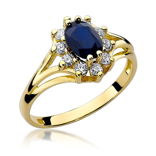 Ring Nerisa aus Gold mit Saphir und 10 Diamanten