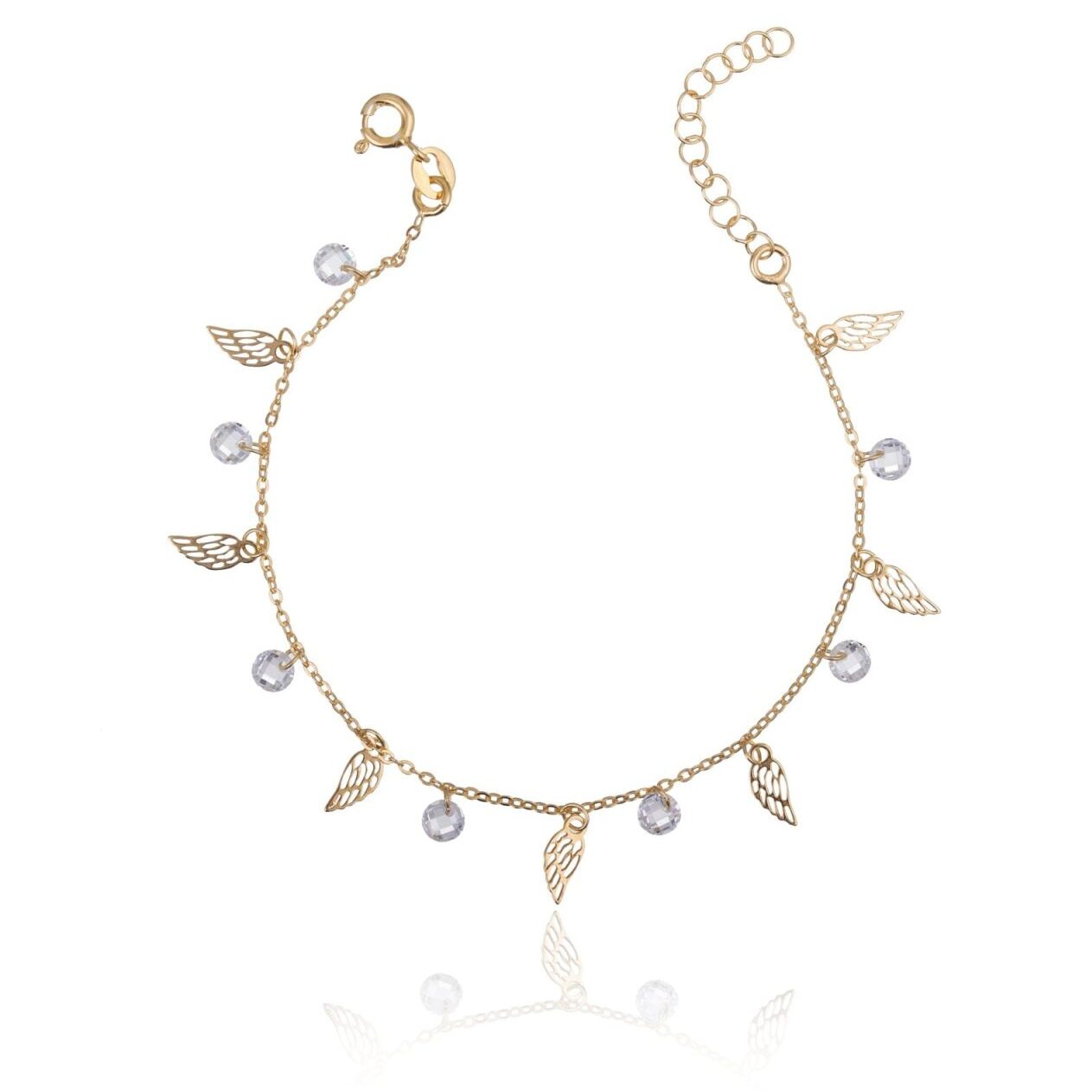 Gold-Toned Silver Bracelet with Wings and Black Beads