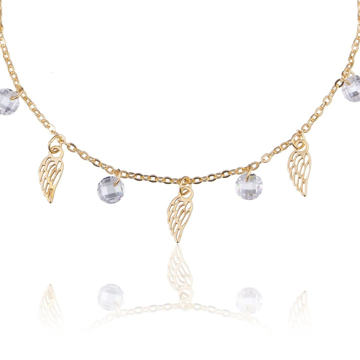 Gold-Toned Silver Bracelet with Wings and Black Beads