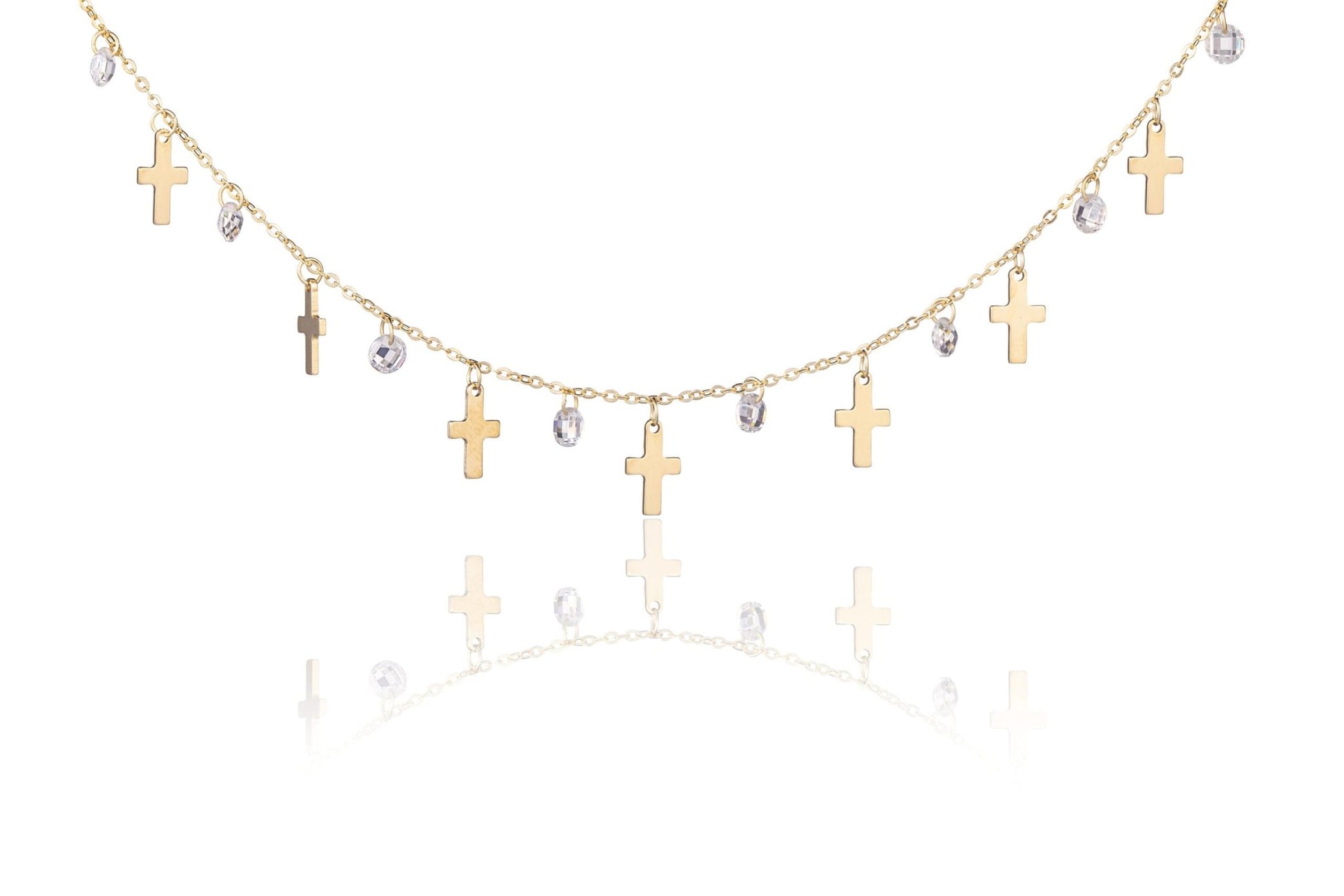 Collar de Plata Dorada con Cruces y Circonitas