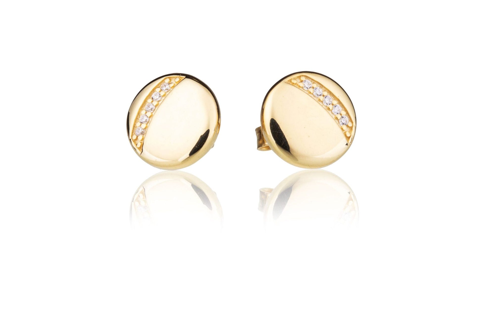 Gold Button Earrings with Zirconia