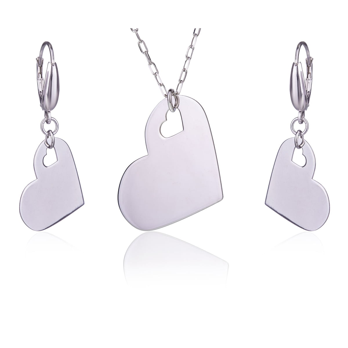 Set with Heart inside Heart Rhodium Plated