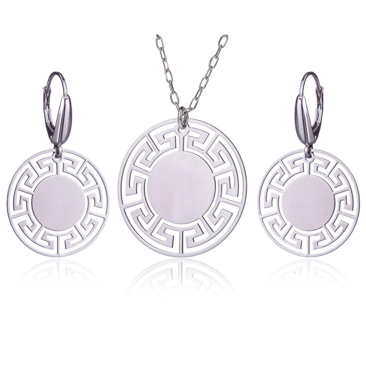 Set with Sun and Rhodium-Plated Meanders