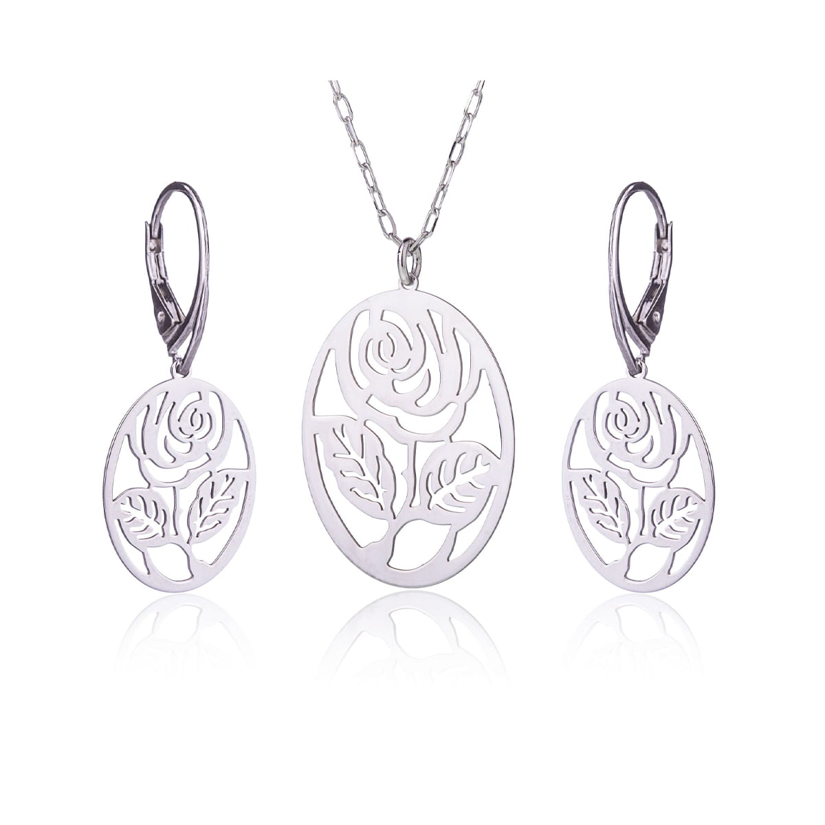 Set with Rose in Rhodium