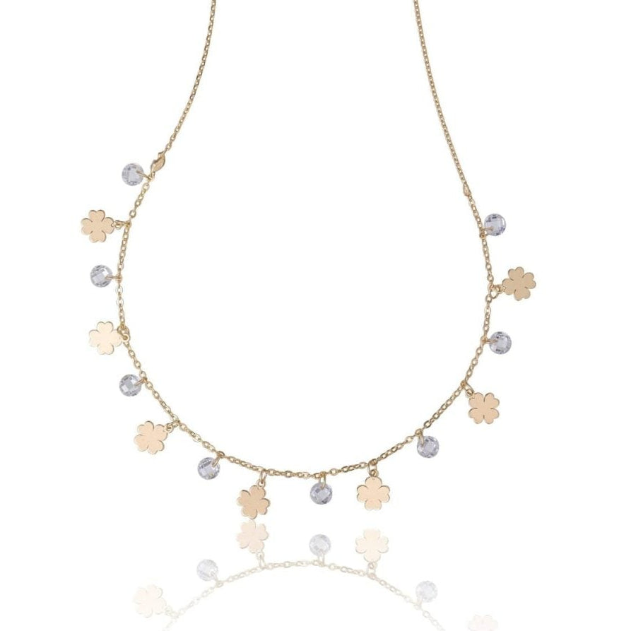 Collana in Argento Dorata Fantasia Quadrifoglio con Zirconi