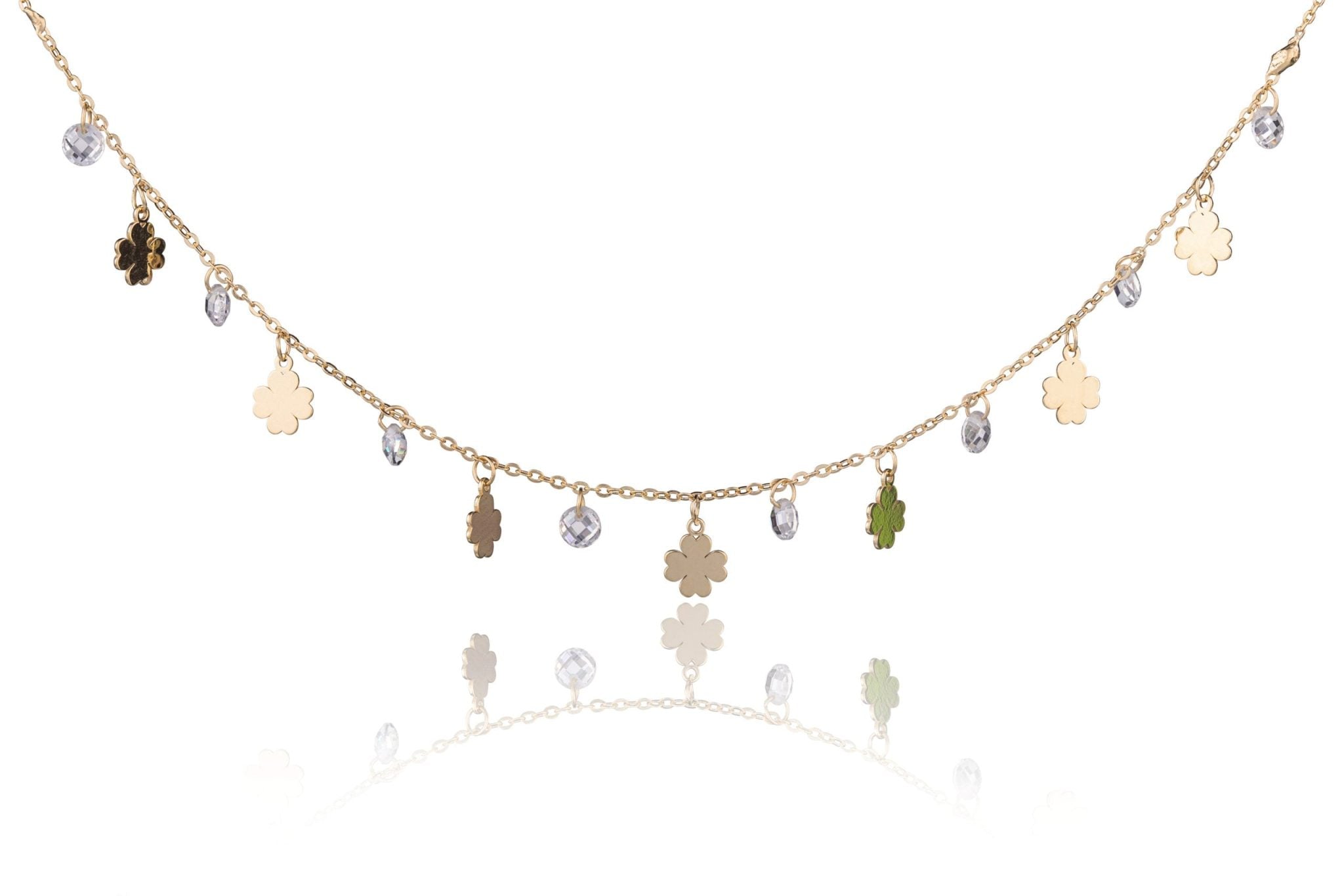 Collana in Argento Dorata Fantasia Quadrifoglio con Zirconi