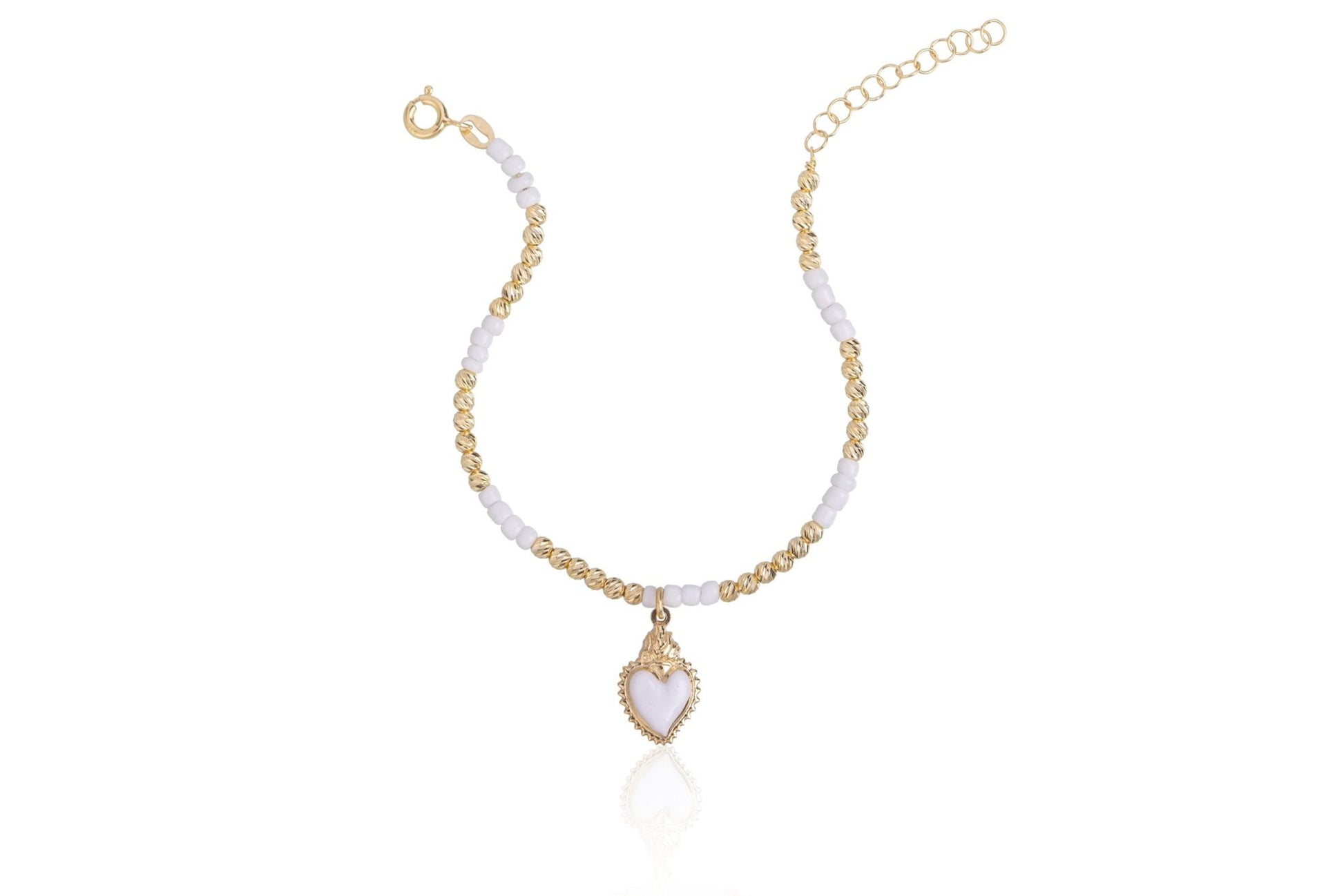 Pulsera con Esferas de Plata, Piedra y Corazón