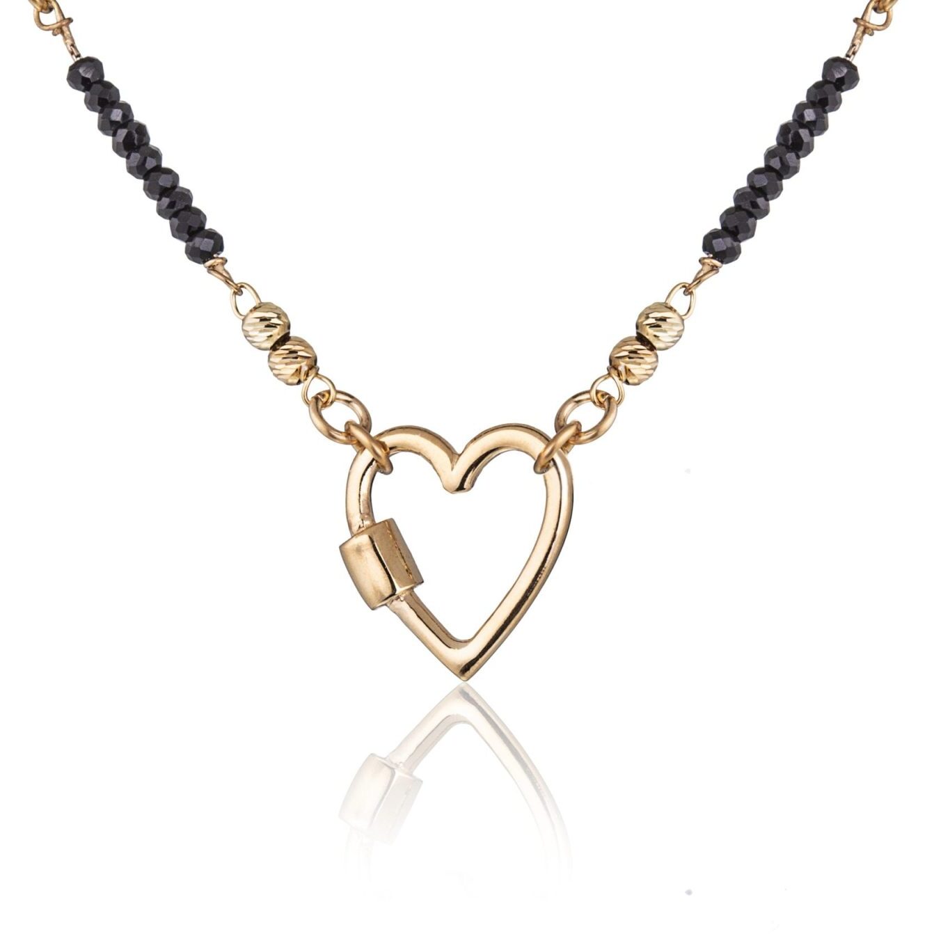 Pulsera Dorada con Esferas y Corazón Calado con Piedras