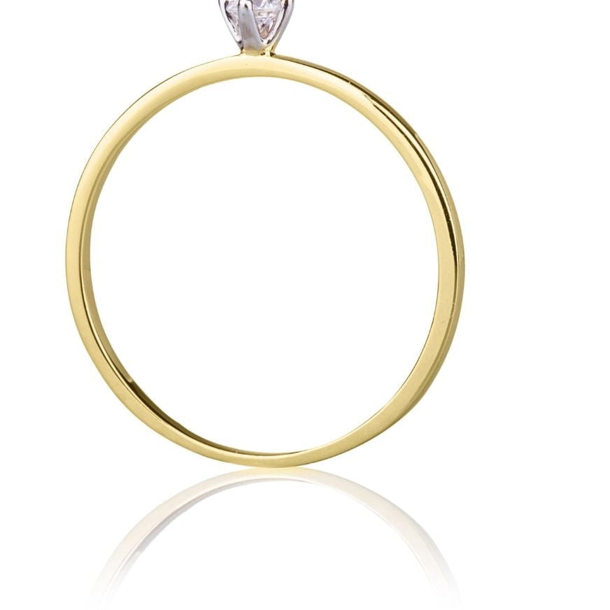 Gold Solitaire Brass Ring with Cubic Zirconia