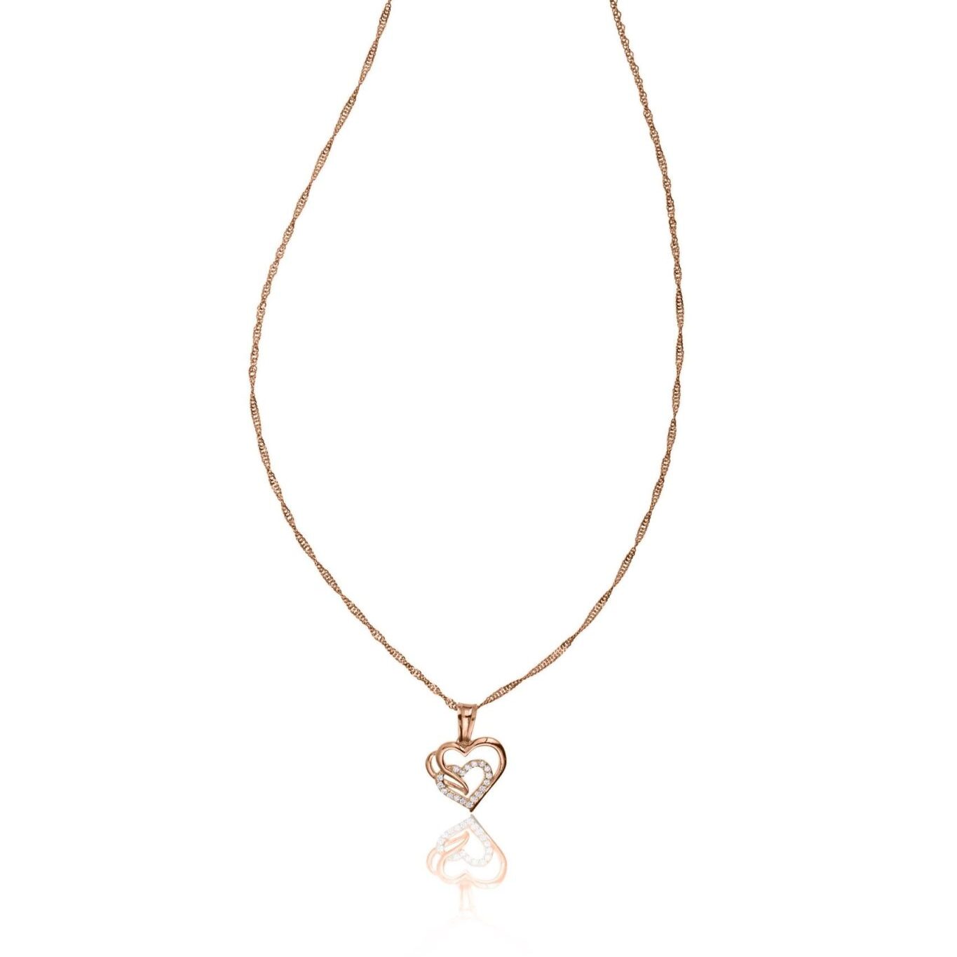 Silver Necklace with Small Hearts and Zirconia