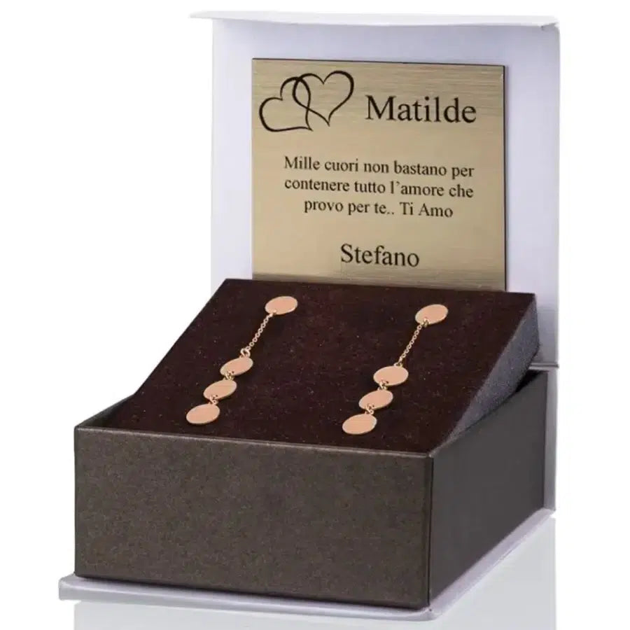 Orecchini Pendenti in Argento con Cerchi e Catena Oro Rosé