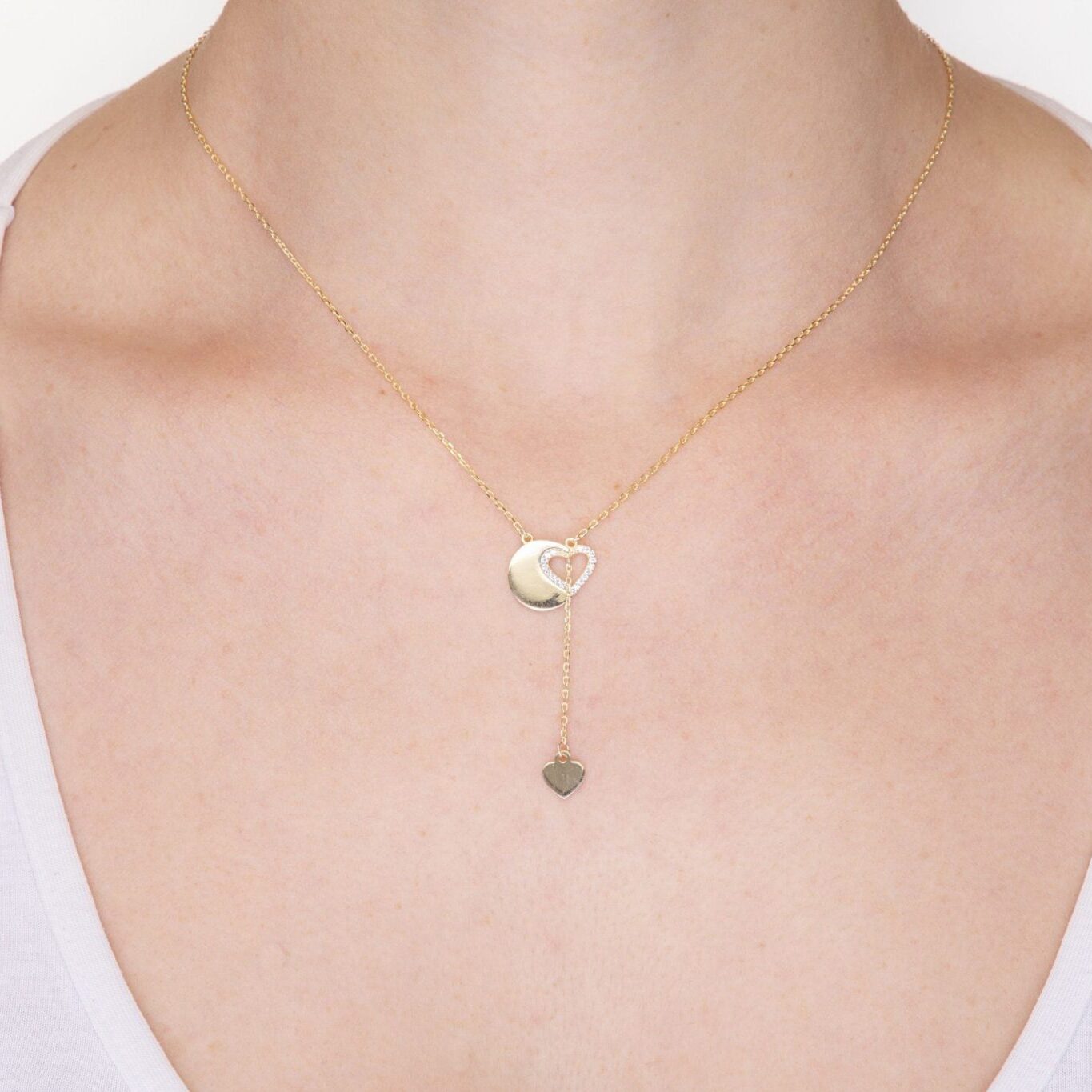 Silver Necklace with Heart and Heart Pendant