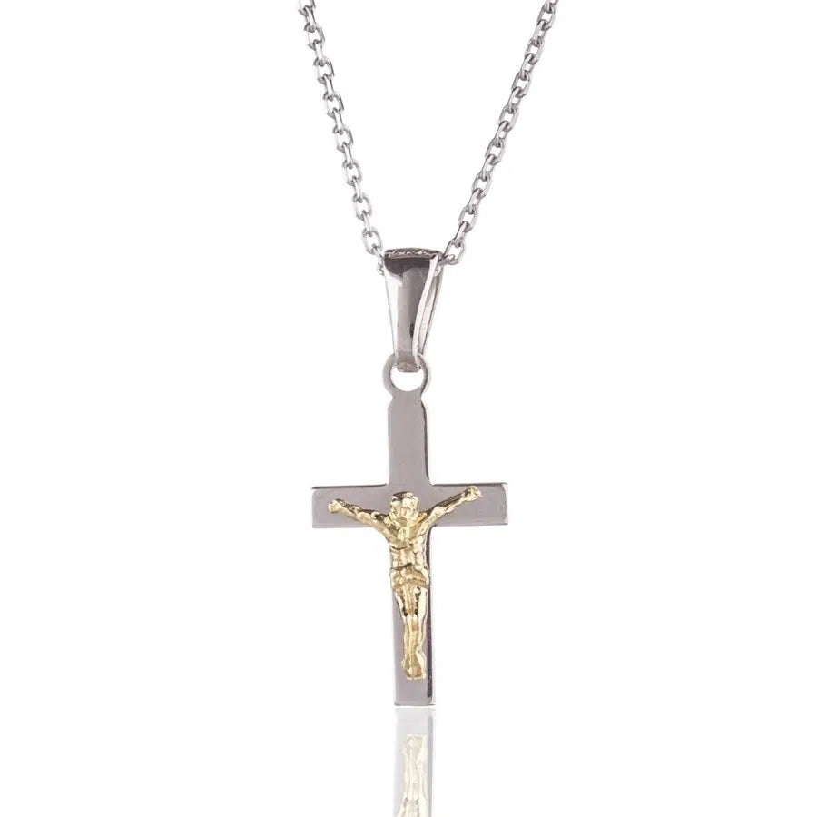Silver Necklace with Two-Tone Crucifix Kids Collection