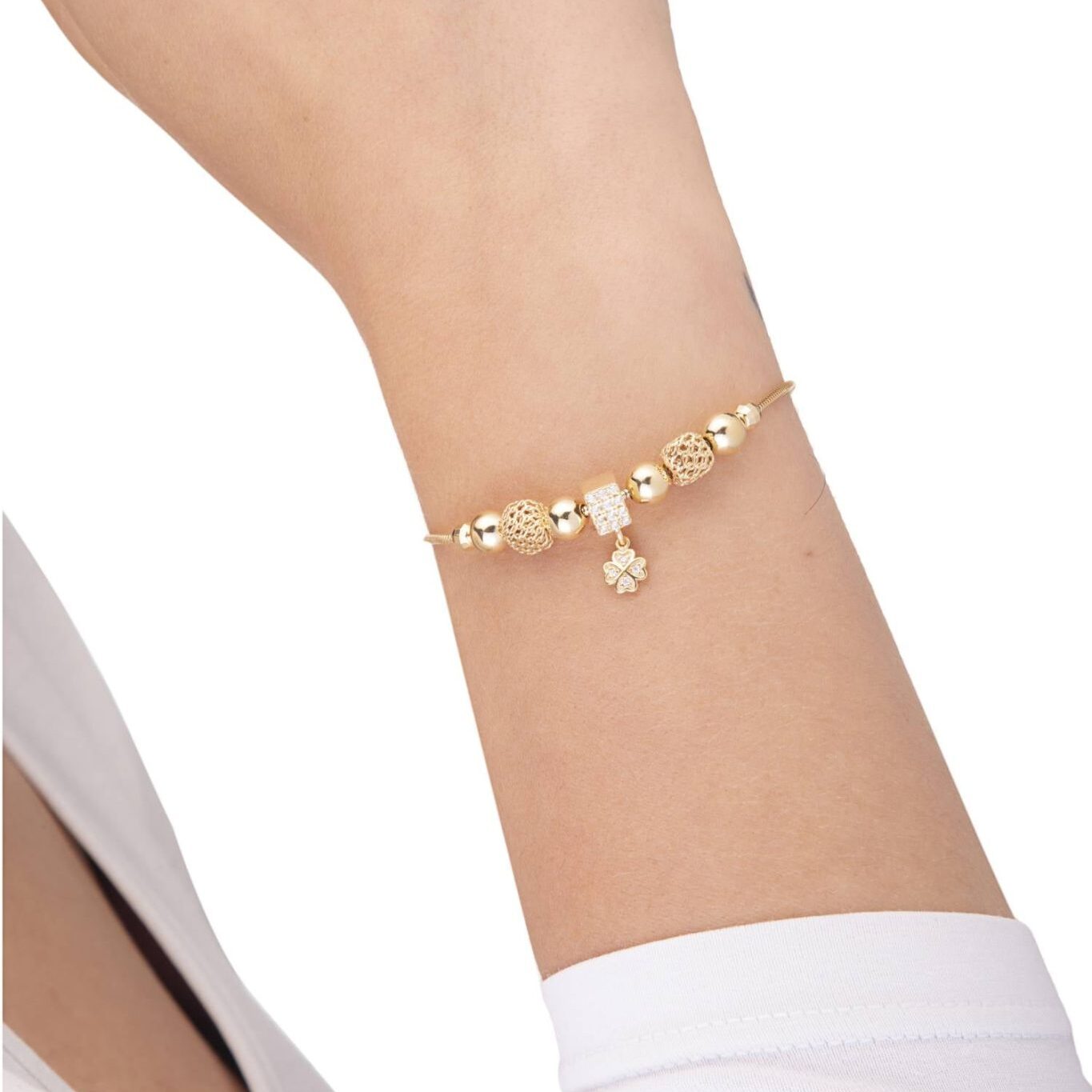 Würfel-Armband mit vierblättrigem Kleeblatt