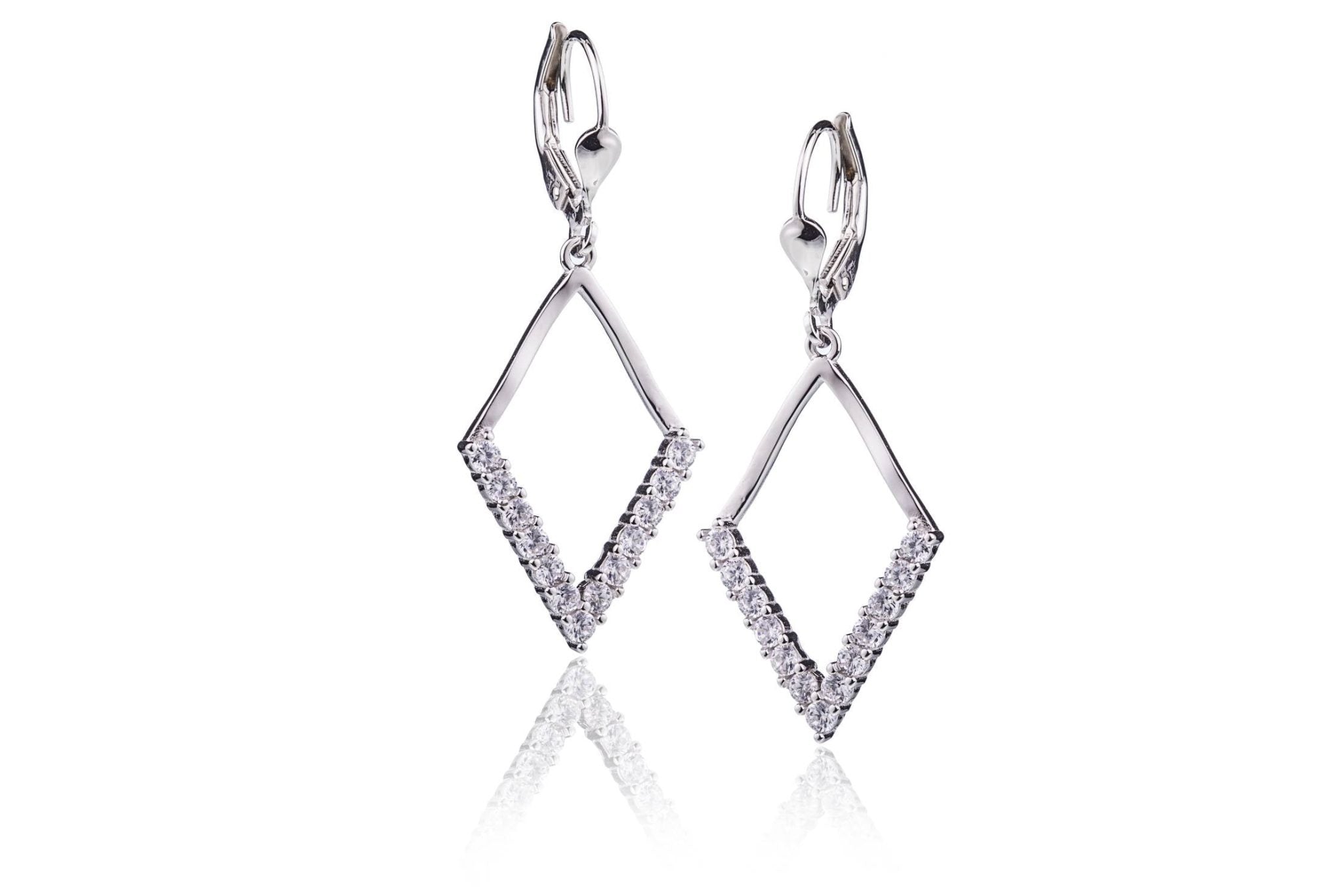 Orecchini in Argento Rodiati Rombo con Zirconi