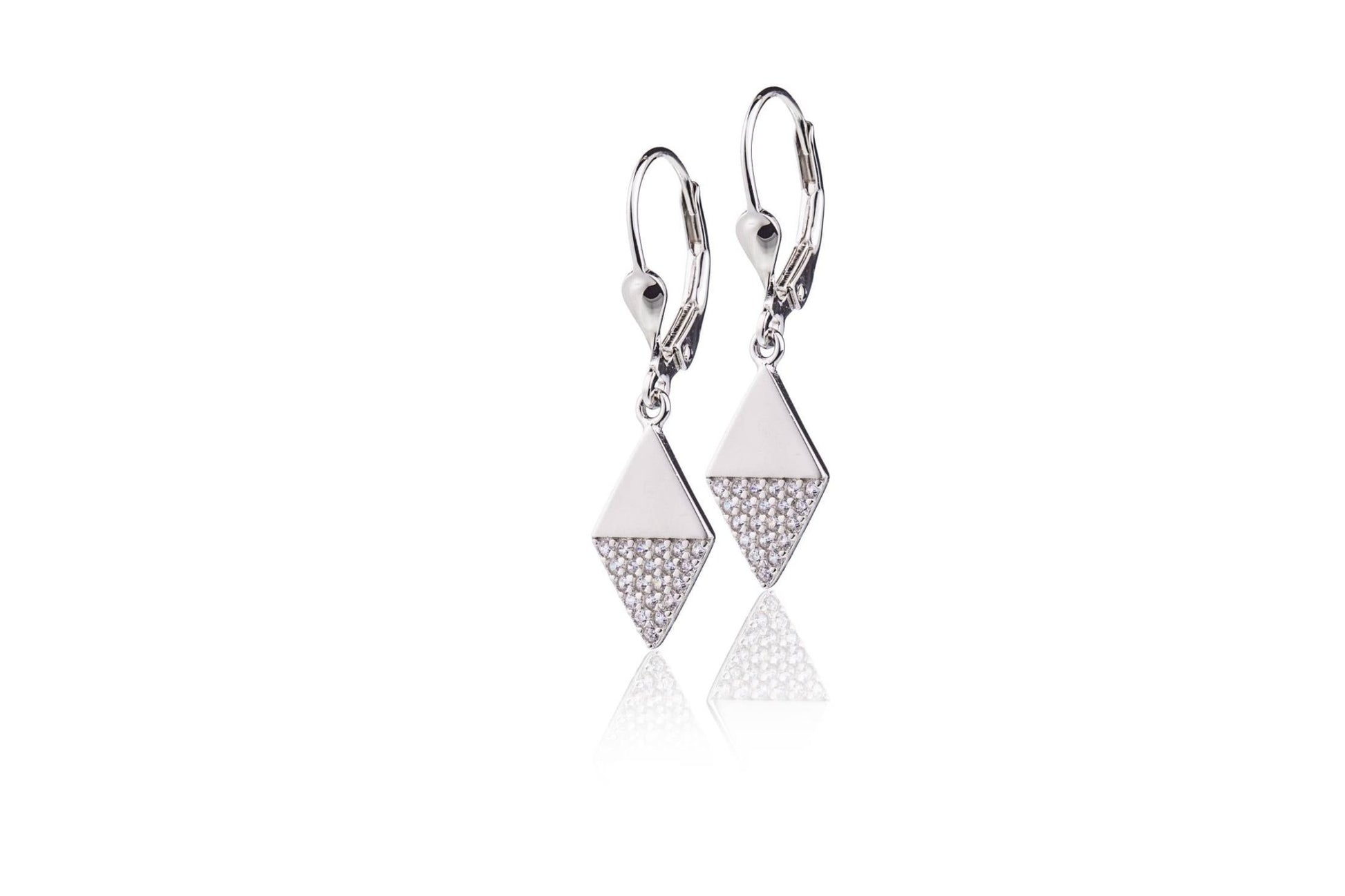 Pendientes de Plata Rodinados Rombo Liso con Circonitas
