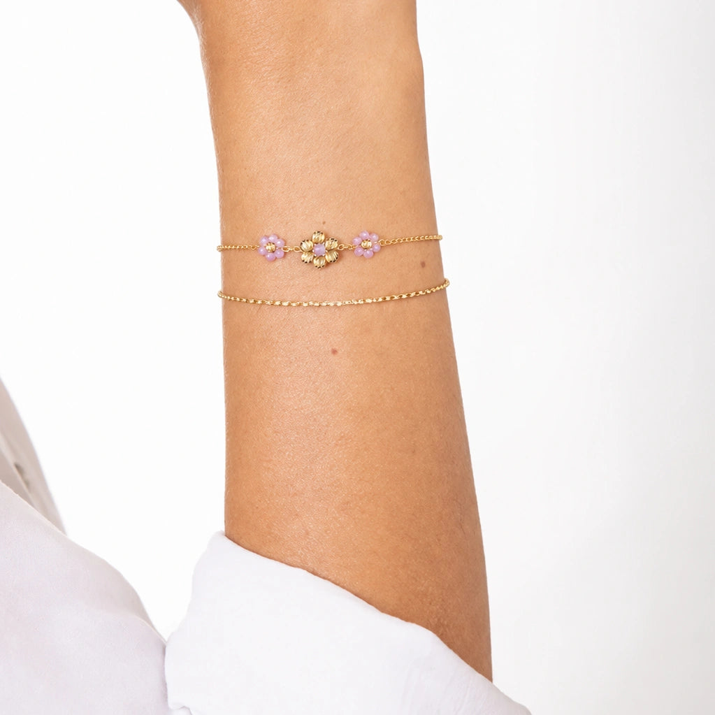 Bracciale Dorato Tre Fiori con Doppia Catena