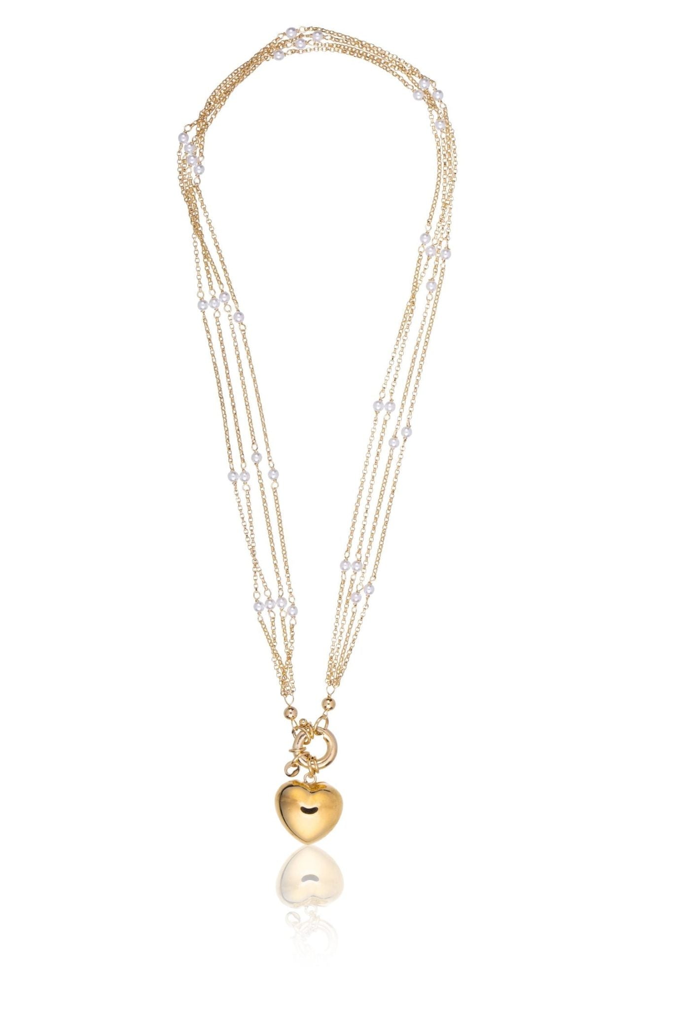 Collana  con Perline e Cuore Bombato Centrale